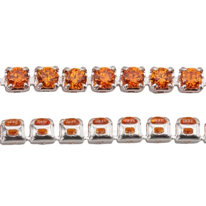 Стразовая цепь с фианитами 1,7 мм  Orange red\silver (12)